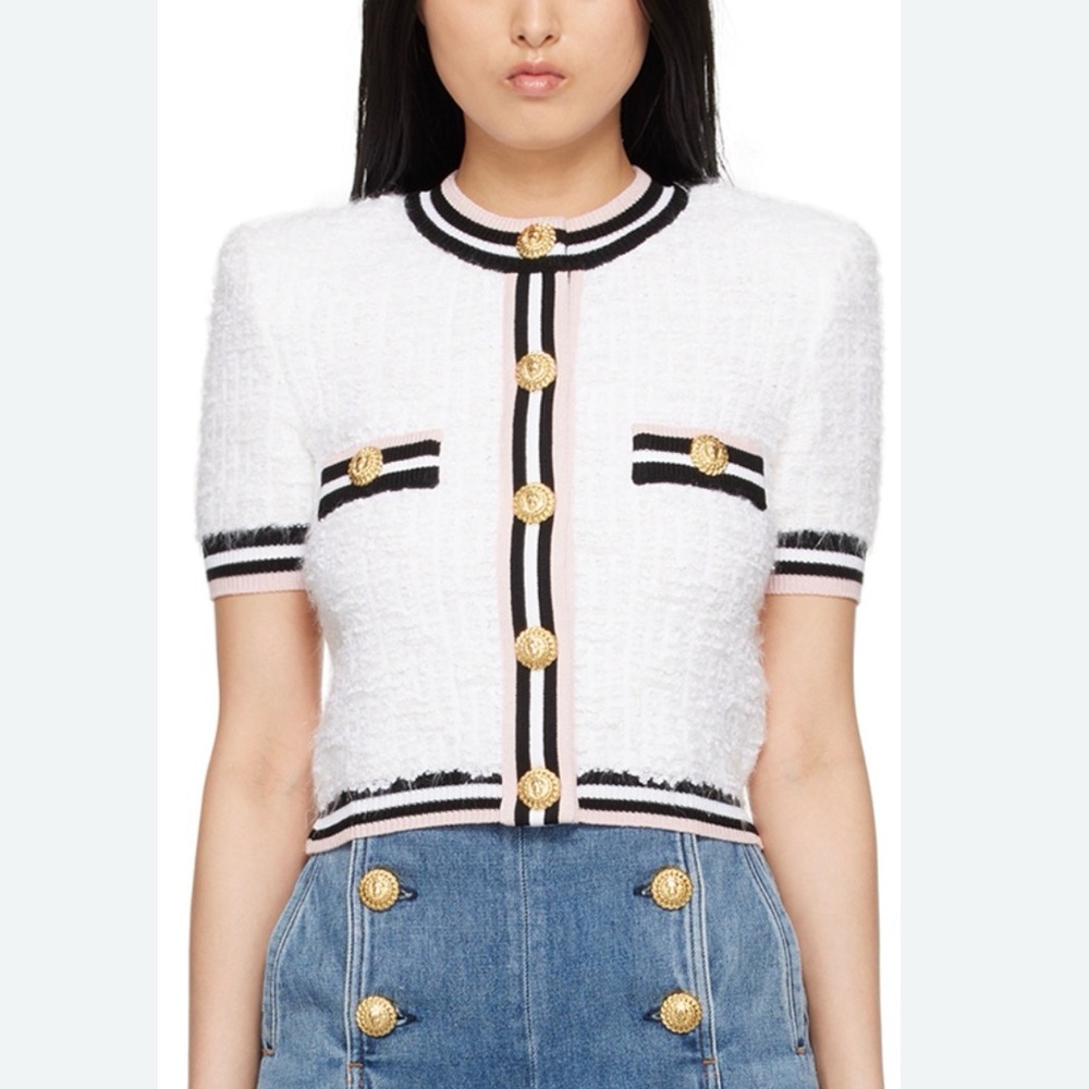 Elegant White and Black Women's Cardigan